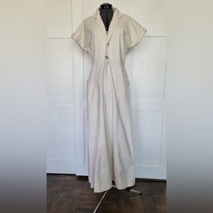 Anthropologie light Khaki wide leg boiler suit jumpsuit Size 6